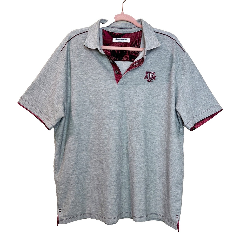 Texas A&M Aggies Tommy Bahama Island‎ Zone Gray Maroon SS Polo Shirt Sz XL